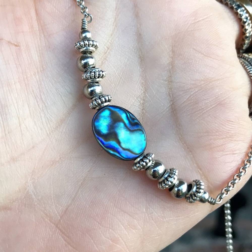 Genuine Abalone shell boho silver choker necklace - Picture 5 of 8